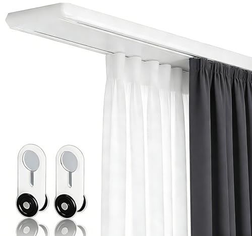 TFEHXYZU Gardinenschiene 2-läufig, Weiß Vorhangschiene Deckenmontage Gardinen für schienensystem, Deckenschiene Raumteiler, 2.7m/8.86ft 2-läufig Gardinenschiene Aus Aluminium