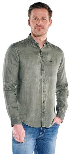 engbers Herren Leinenhemd mit gewaschener Optik, Khaki