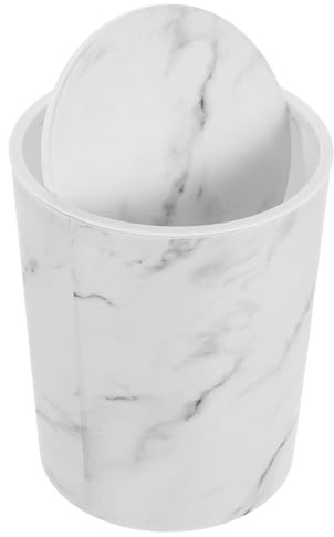 HORIALENCE Poubelle Rectangulaire Blanche en Plastique avec Motif Marbre, Grosse Capacité, Anneau de Fixation Paquet et Couvercle Pivotant, pour Salle de Bain et Salon