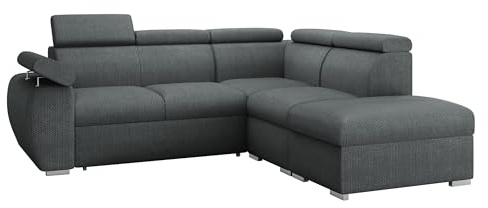 Mirjan24 Ecksofa Boston 2RR1P, Eckcouch mit Schlaffunktion und 2 Bettkästen, Polsterecke mit Einstellbare Kopfstützen, L-Sofa, Wohnlandschaft (Flow 21, Seite: Rechts - 2R+R+1P(65)+PP)