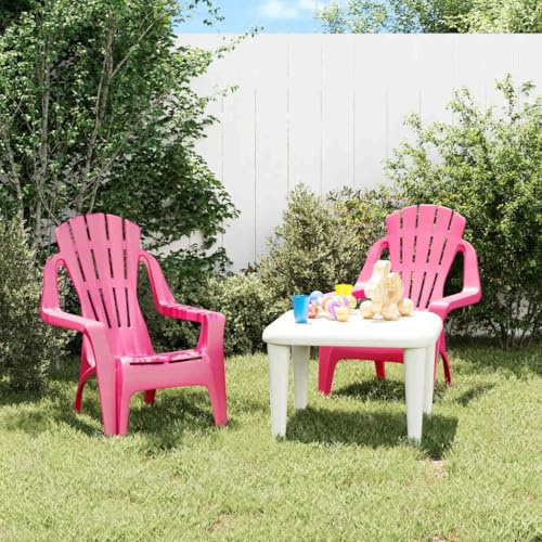 Drainlyn Barnträdgårdsstolar 2 st rosa 37 x 34 x 44 cm polypropen, träutseende, väderbeständig, stapelbar med armstöd för balkong, terrass, utomhus, avslappnad sittplats
