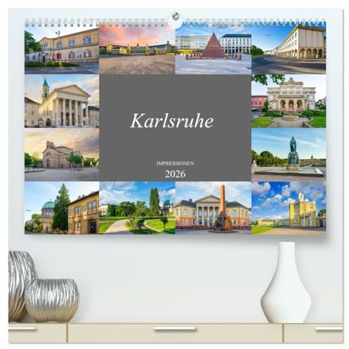 Karlsruhe Impressionen (hochwertiger Premium Wandkalender 2026 DIN A2 quer), Kunstdruck in Hochglanz: Die Stadt Karlsruhe festgehalten auf zwölf wunderschönen Bildern (CALVENDO Orte)