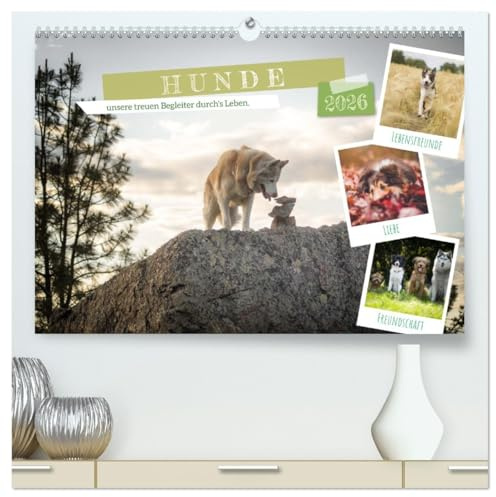 Hunde, unsere treuen Begleiter durch's Leben. (hochwertiger Premium Wandkalender 2026 DIN A2 quer), Kunstdruck in Hochglanz: Hunde unsere täglichen Begleiter und Freunde auf 4 Pfoten! (CALVENDO Tiere)