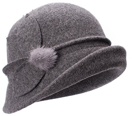Lawliet Damen Retro Upturn Krempe Wollmischung Glocke Kirche Hochzeit Hut A474, grau, Einheitsgröße