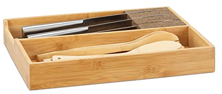 Relaxdays Messerhalter Bambus, Schubladeneinsatz für Messeraufbewahrung, Schubladenorganizer, HBT: 6,5x38x30cm, natur