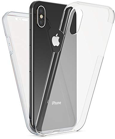 NALIA 360 Grad Handyhülle kompatibel mit Apple iPhone X XS, Full-Cover Silikon Bumper mit Displayschutz vorne Hardcase hinten, Hülle Doppel-Schutz Dünn Ganzkörper Case Handy-Tasche, Farbe:Transparent