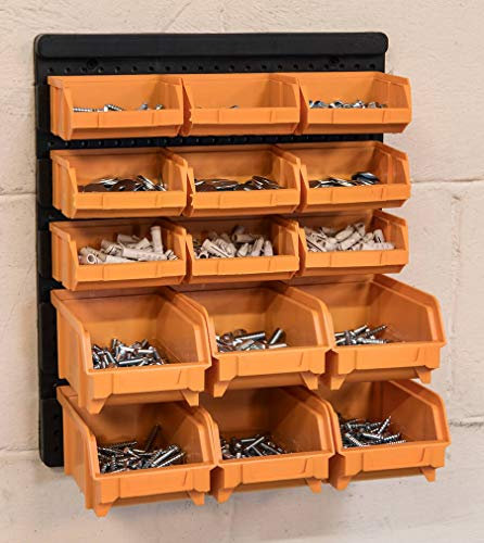 2 x Wall Mounted 15 Piece Storage Bin Kit with Louvre Panel