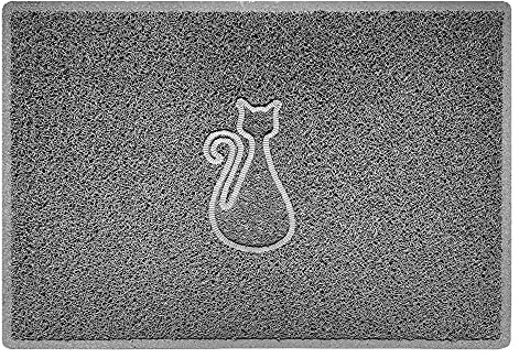 Nicoman CAT Shape Cat Litter Box Mat, Dog Food Feeding Tray Matt, Non-Slip, Easy Clean, Washable(90x60cm,Large),GREY
