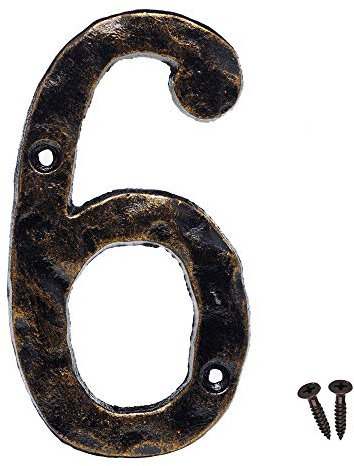 MGTECH Hausnummer 6, rustikale Adressnummern aus Gusseisen, 14 cm, Bronze