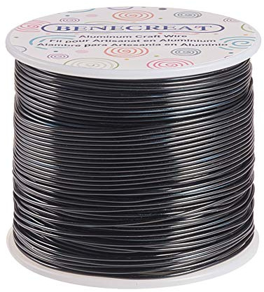 BENECREAT 17 Gauge (1.2mm) Aluminum Wire 380FT (116m) Anodized Jewelry Craft Making Beading Floral Colored Aluminum Craft Wire - Black