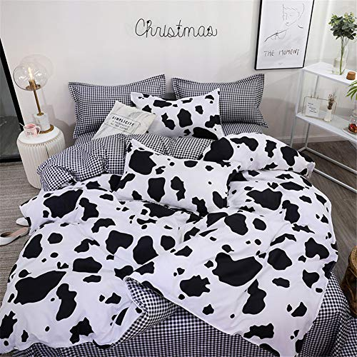 Mateju Bettbezug Set 200x200, Bettwäsche Set 3 Teilig Microfaser Polyester Mikrofaser und 2 Kissenbezug Bequem Weich und Haltbar Atmungsaktive Hypoallergen (135x200cm,Kuh-Muster)