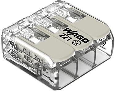 WAGO Verbindungsklemmen 221-483 | 3 Leiter, bis 4 mm², 50 Stück, COMPACT Kabelverbinder mit Hebeln für alle Leiterarten weltweit, bestätigte Anwendungssicherheit