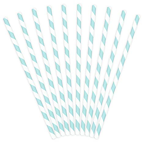 DekoHaus Lot de 10 pailles en papier, 19,5 cm, bleues avec des rayures blanches, pour boire