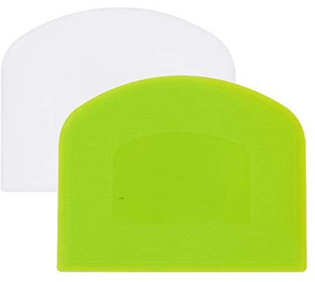 Arnech 2 Pcs Dough Scraper Plastic Pastry Bread Dough Cutter Scrapers Smoother Shape Spatulas for Bread Bakeware for Baking (Green/White)