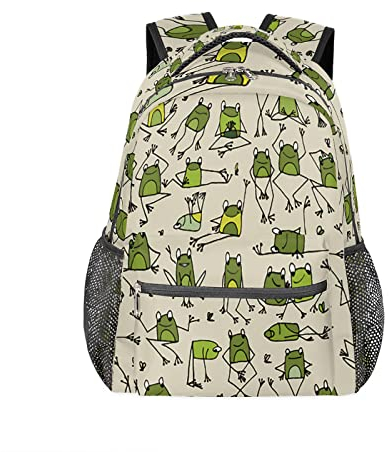 Rootti Rucksack, lustige Frosch-Muster, Tagesrucksack, Leinen, Schule mit Reisen, für Teenager, Jungen, Mädchen, Herren und Damen