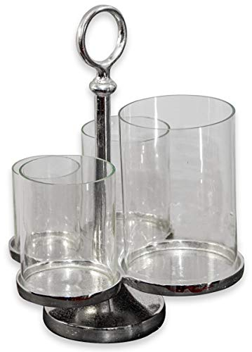 Antikas - Aluminium Kerzenhalter, 4-armig, Glaskuppel, Dekoration - H.36cm