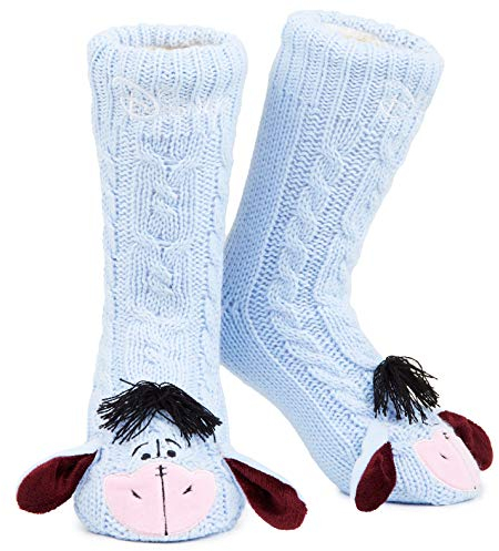 Disney Antirutschsocken Damen mit 3D-Ohren, One Size ABS Kuschelsocken Damen Antirutsch Haussocken Winter Frauen Geschenke (Blau Eeyore)