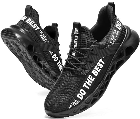 Furuian Steel Toe Sneakers for Men Women Lightweight Safety Shoes Comfortable Puncture Proof Slip On Indestructible Work Shoes Black
