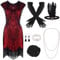 PLULON 1920er-Jahre-Pailletten-Perlen-Flapper-Kleid mit 20er-Jahre-Accessoires-Set (rot)