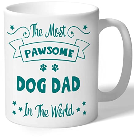 Dog Dad Mug - Pawsome - Dog Gifts (Teal Print), White