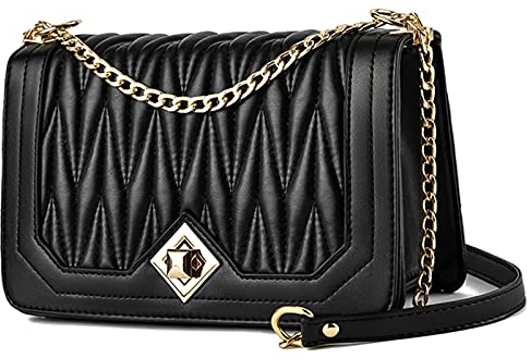 Travistar Handtaschen Damen mit Gold Kette Schulterriemen Kleine Umhängetasche Damen Crossbody Bag Mode Luxuriös Steppdecke Tasche Schultertasche Abendtasche Citytasche PU Leder, Schwarz