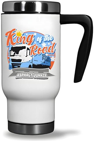 Fördeblau Trucker 'King of the Road' Thermobecher – Isolierter Edelstahl Reisebecher 470ml, Spülmaschinenfest, Isolierbecher als Geschenk für Fernfahrer und LKW-Fahrer