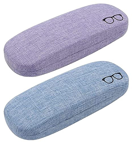 YANJINGHE 2 Piezas Fundas de Gafas, Estuche de Anteojos, Gafas de Sol, EstucheProtector de Gafas Estuches, Retro de Lino Duro Estuche Gafas, para Mujeres, Hombres, Niños (Azul, Morado)