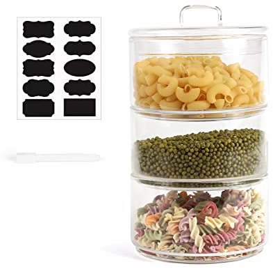 Cicano Vorratsdosen aus Glas mit Deckel, stapelbare Vorratsdosen mit breiter Öffnung, Küchen-Organisation, Glas für Speisekammer – Mehl, Zucker, Kaffee, Kekse, 3 Etagen