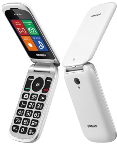 Brondi Stone+ - Cellulare con apertura a conchiglia e flip attivo, Dual Sim, Display 2.4 pollici, Bianco