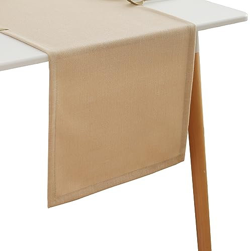 Simurq Tischläufer Wasserabweisende & Abwaschbare Tischläufer modern | Leinenoptik - Lotuseffekt | Pflegeleicht & fleckenabweisend Läufer | Tischläufer beige (Farbe: Beige, 40x160 cm)