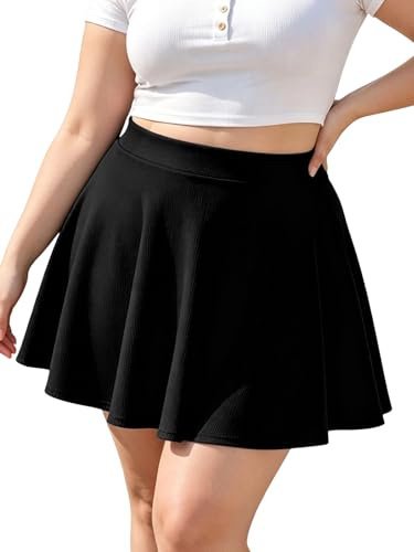 Moon Wood Damen Basic Lässig Mini Skater Rock Kurz Hohe Taille Große Größen
