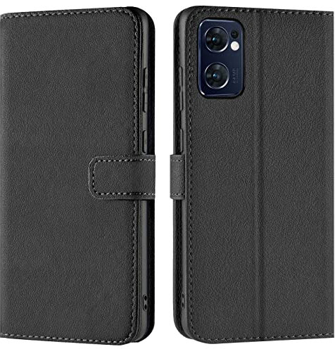 Verco Handyhülle für Oppo Find X5 Lite Hülle, Bookcase Tasche Flipcover für Find X5 Lite Case [Kartenfächer/Aufstellfunktion], Schwarz