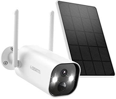 Solar Überwachungskamera Aussen Akku, DEATTI 2K Kamera Überwachung Kabellose WLAN IP Kamera Outdoor, 2.4GHz WiFi, PIR Bewegungserkennung mit Flutlicht und Alarm, Farbnachtsicht, 2-Wege-Audio