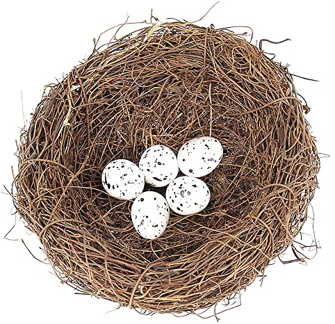 SEIWEI Ghirlanda decorativa a forma di uccello artificiale con uova, rametto di rattan, casa degli uccelli fatta a mano, decorazione creativa per la casa e il giardino