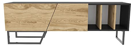 DECOROTIKA - Linossa Modern TV Stand TV Cabinet TV Unit Entertainment Centre with Metal Sturdy Legs, Open Shelves and Cabinets (Black and Oud Pattern)