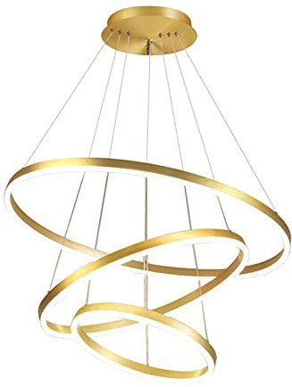 LED Pendelleuchte Esstisch, 3-Ring Hängelampe Höhenverstellbar,Dimmbar Hängeleuchte Mit Fernbedienung,Für Wohnzimmer Küche Esszimmer Schlafzimmer Treppenhaus,Gold Büro Deckenleuchte 40+60+80
