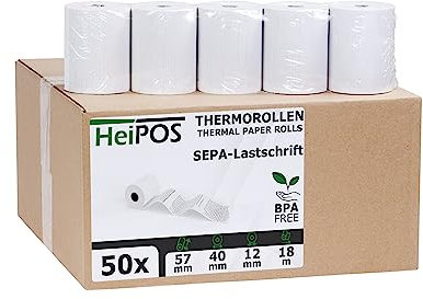 HeiGroup - HeiPOS 50 Thermorollen mit SEPA/Lastschrift - Mandat - 57 mm x 18 m - 55 g/m² Papier