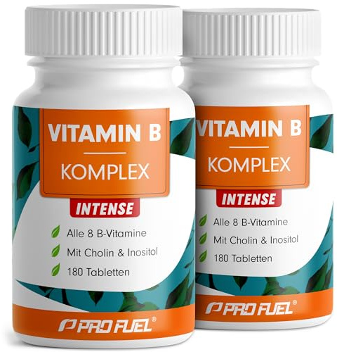 Vitamin B Komplex hochdosiert - 2x180 Tabletten - alle 8 B-Vitamine (B1, B2, B3, B5, B6, B7, B9, B12) + Co-Faktoren Cholin & Myo-Inositol - laborgeprüft mit Zertifikat, vegan - Vorrat für 12 Monate