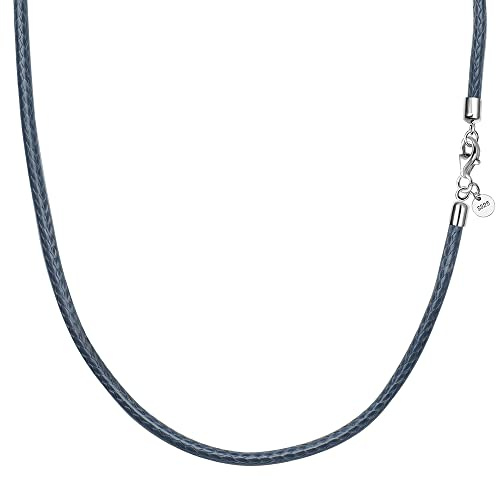 Viwind Lederkette 925 Silber Verschluss Geflochten Kunstleder Halskette 2.5mm breit Damen Herren Kette für Anhänger charm 45-60cm wählbar DIY Lederschnur