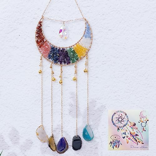 Dreamsum Kristallstein Achat Baum des Lebens Mond Traumfänger 7 Chakra Edelstein Regenbogenfänger Wandbehänge Zimmer Dekoration Hochzeit Geburtstag Weihnachten Abschluss