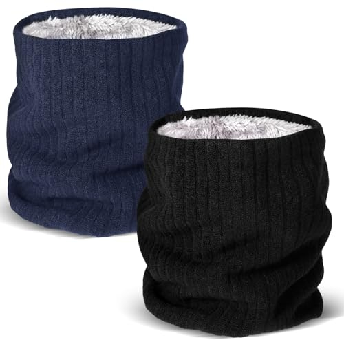 EBOOT 2 Stück Winter Loopschals Gefütterte Fleece Schlauchschals Runde Winter Halswärmer Dicke Winddichte Halstücher Multifunktionstücher für Herren Damen Ski Motorrad (Schwarz, Blau)