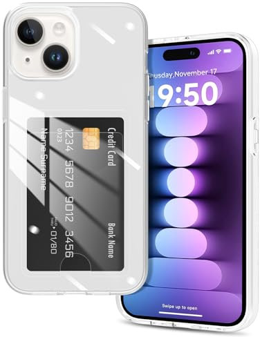 UZEUZA Clear Wallet Case for iPhone 15 6.1 inch 2023 with Card Holder Slot, Transparent Back Card Wallet Minimalist Holder Phone Case, Soft TPU+Hard PC Slim Cover for iPhone 15