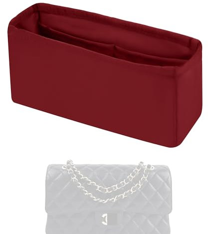 XYJG Seide Handtasche Einsatz Organisator für Chanel CF Classic Flap, Luxuriöser Tasche Einsatz, Behalten Sie die Form der Tasche bei, Leicht (Weinrot, CF Medium)