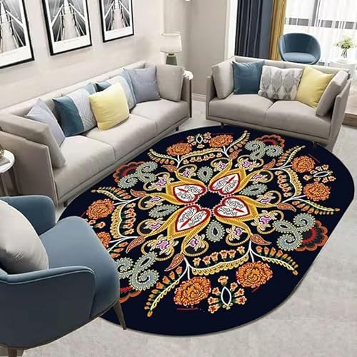 Teppich Oval Anti-Rutsch Home Office Esszimmer Wohnzimmer Schlafzimmer Küche Kurzflor Teppiche Klassische BlumenOval 70x120CM