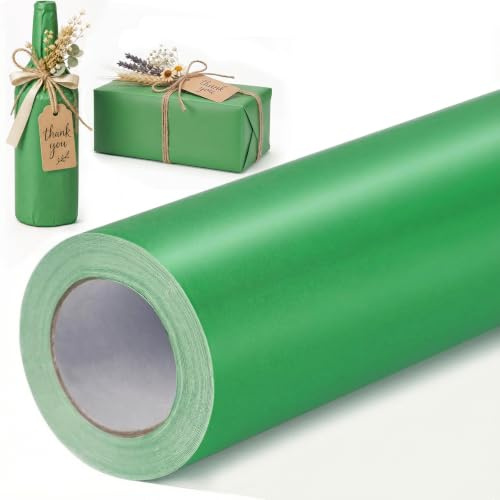VGOODALL Green Wrapping Paper Roll 44.5cmx10m, Matt Kraft for Gifts Crafts | Birthday Wrapping Paper for Bouquet, Classroom Projects, Banners & Party Decor, Art & Craft Supplies