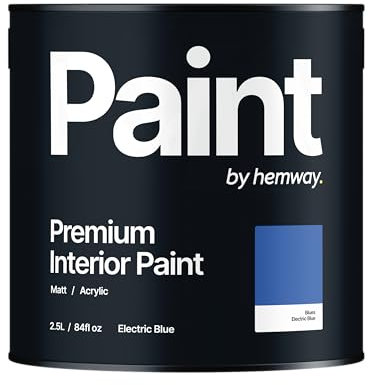Hemway - Premium Interior Paint - Electric Blue 2.5 L | Indoor Matt Finish, Acrylic & Water-Based Emulsion | Quick Dry & High Coverage for the Kitchen, Bathroom & Bedroom