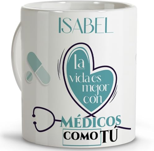 LolaPix Regalos para medicos mujer. Tazas personalizadas con nombre. Tazas originales para regalar. Regalos para medicos. Taza cerámica 330 ml.
