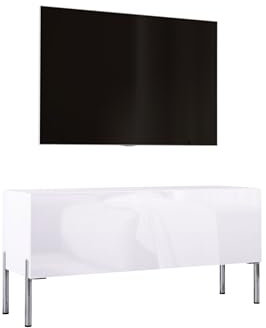3E 3xE living.com TV- Schrank in Weiß Matt/Weiß Hochglanz mit Beinen in Chrom, A: B: 100 cm, H: 52 cm, T: 32 cm