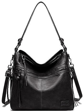 TANTOMI Handtasche Damen, Große mit Fach Umhängetasche Crossbody Bag Eleganter Vintage Shopper Tasche mit Abnehmbarem Schulterriemen (Schwraz)