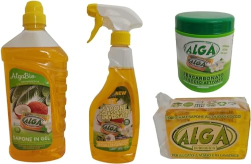 AlGA BIO box risparmio - SAPONE ECOLOGICO CONCENTRATO GEL 1250 ML (1PZ) - SGRASSATORE UNIVERSALE 500ML (1PZ) - SAPONE ECOLOGICO 400 GR (1PZ) - PERCARBONATO DI SODIO 500GR (1PZ)